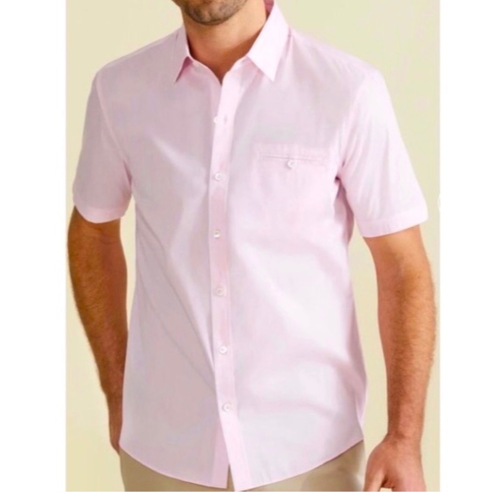 Zachary Prell Button Down Cotton Short Sleeve Shirt Light Pink SZ XXL